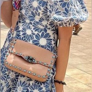 Leather turquoise studded messenger with tribal strap